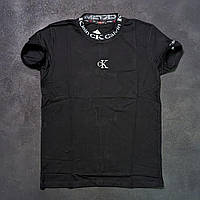 Мужская стильная брендовая футболка чёрного цвета Calvin Klein с принтами Турецкое качество