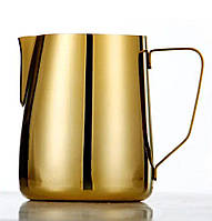 Питчер молочник 350 мл для эспрессо золотистый VD Coffee из нержавеющей стали для молока с носиком