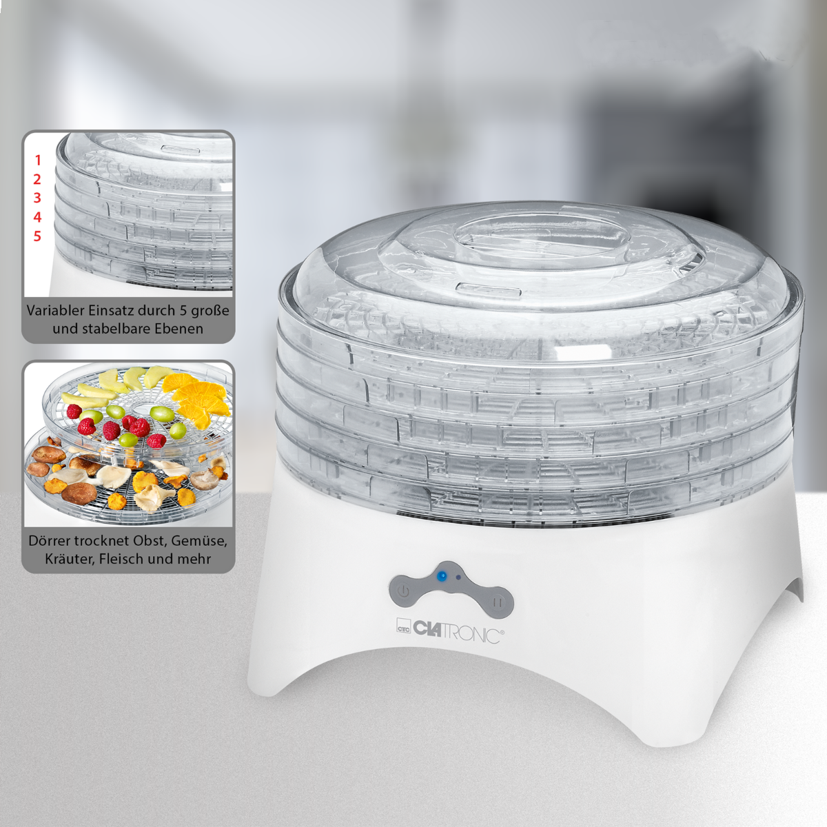 Сушарка (дегідратор) для грибів, овочів, фруктів Clatronic DR 3525 300 вт. Діаметр 30 см., фото 1
