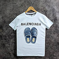 Мужская стильная брендовая футболка Balenciaga белого цвета с принтами Турецкое качество