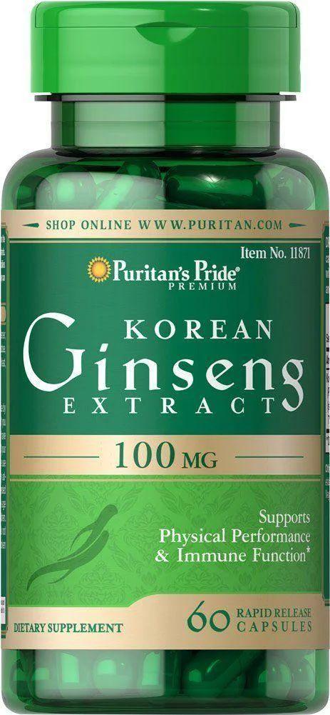 Женьшень Puritan's Pride Korean Ginseng Extract 100 mg 60 Capsules