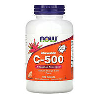 Витамины и минералы NOW Vitamin C-500, 100 жевательных таблеток, апельсин