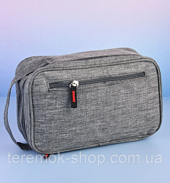 Косметичка серая мужская, несессер на молнии с ручкой 26х16х8 см ...