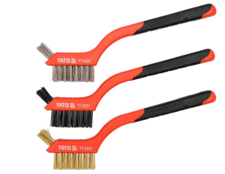Набір щіток 3шт., сталь, латунь, нейлон, довжина 180мм, висота щетини 15мм. Yato YT-6351