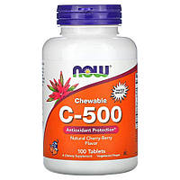 Витамины и минералы NOW Vitamin C-500, 100 жевательных таблеток, вишня