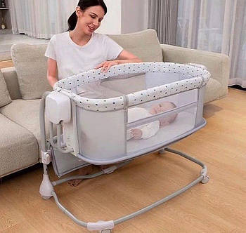 Приставне ліжечко для новонароджених із функцією гойдання (музика, USB, таймер) Mastela 8601 White