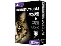 Unicum COMPLEX 4-8 кг Капли от блох, клещей и гельминтов на холке для кошек (4 пипетки по 1 мл)