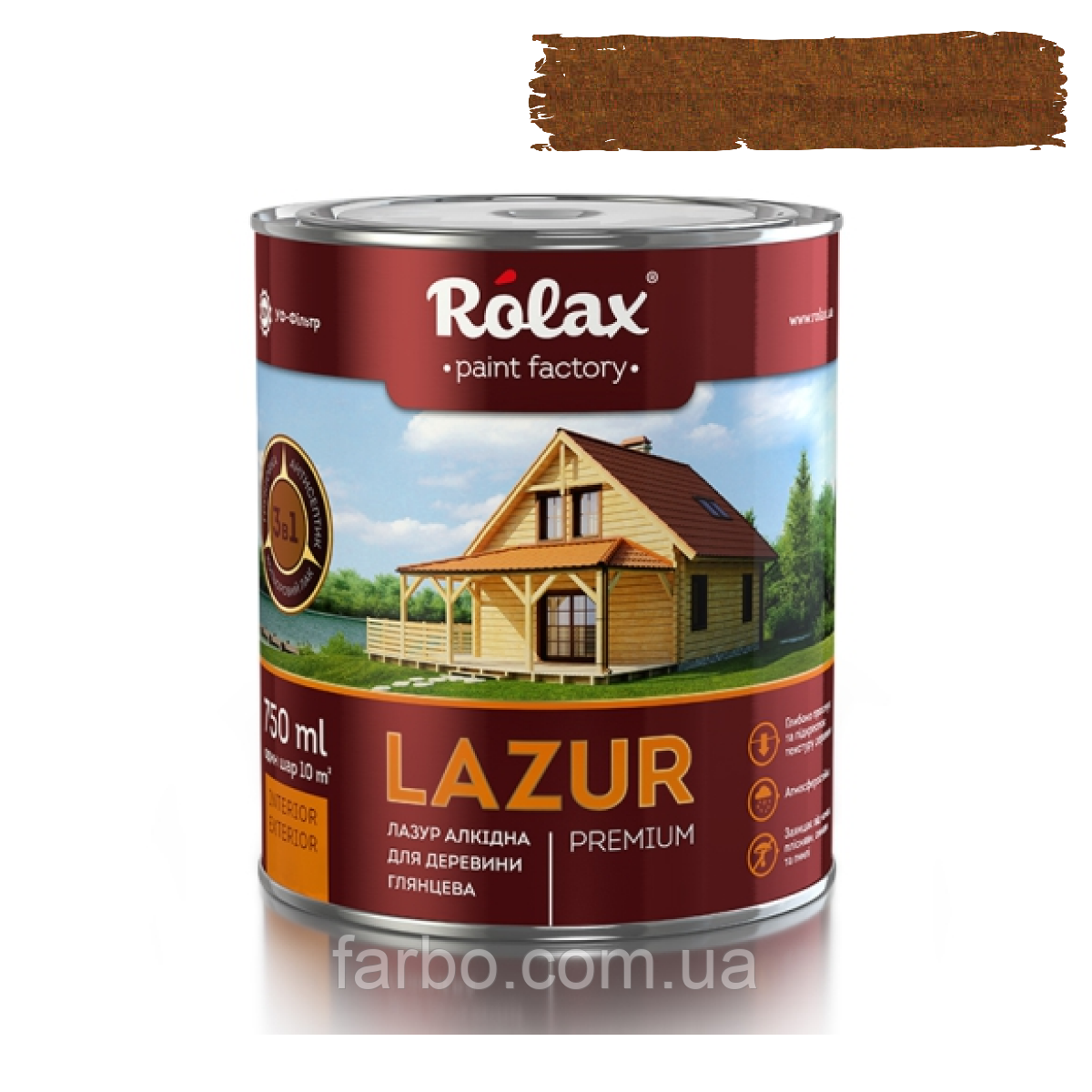 Лазурь для дерева алкидная Lazur Rolax № 114 чорне Дерево 0.75 л
