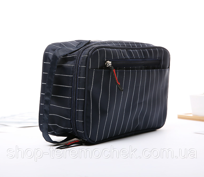 Несесер на блискавці, косметичка чорна в смужку чоловіча з ручкою 26х16х8 см водонепроникла на підкладці, фото 1
