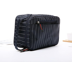 Несесер на блискавці, косметичка чорна в смужку чоловіча з ручкою 26х16х8 см водонепроникла на підкладці
