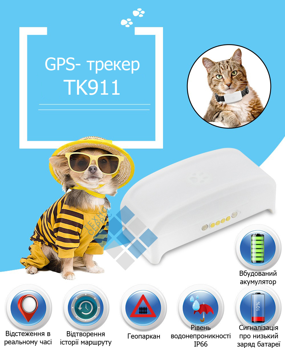 Умный ошейник для собак и кошек с GPS трекером и влагозащитой TKSTAR ...