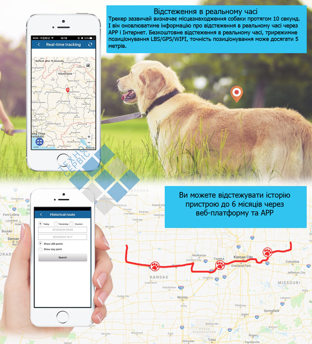 Розумний нашийник для собак і котів з GPS трекером і вологозахистом TKSTAR TK911 - фото 8 - id-p1836053118