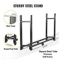 VEVOR Металлическая стойка для дров, вместимость 590 кг, стойка для дров 244,5x36,2x122 см, деревянное укрытие