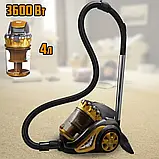 Потужний контейнерний пилосос DOMOTEC -4408MS-3600W Turbo Brush Без мішка, об'єм пилозбірника 4 л Жовтий, фото 2