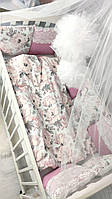 Комплект детского постельного белья с бортиками, одеялом, подушкой, балдахином, Кружево пудра