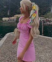 Женское летнее льняное платье с открытой спинкой длина мини (Норма)