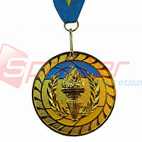 Медаль наградная с лентой Золото J26-01G(6,5 см.)