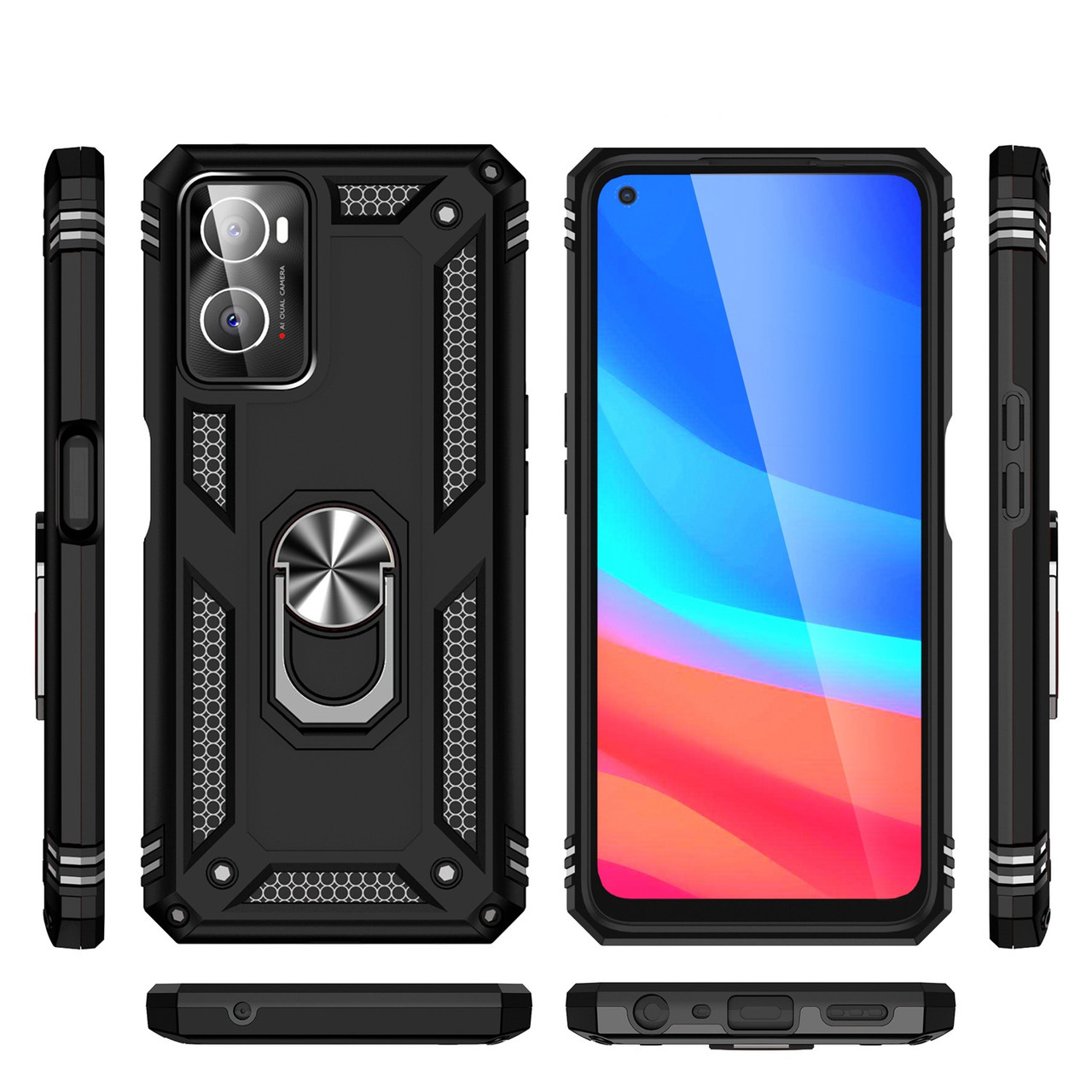 Протиударний чохол для Oppo A96 чорний із кільцем підставкою