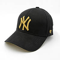 Бейсболка черная на лето NY, кепка мужская/женская XL, бейс с золотой вышивкой New York