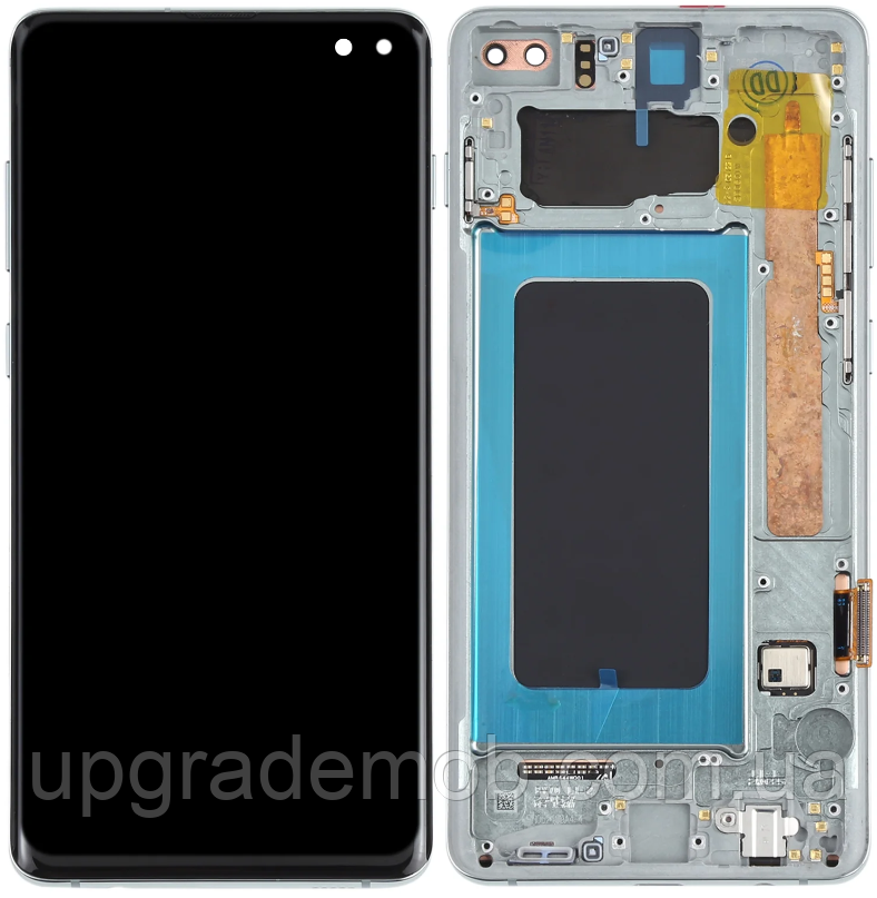 Дисплей модуль тачскрин Samsung G973 Galaxy S10 чорний TFT з рамкою зеленого кольору Prism Green