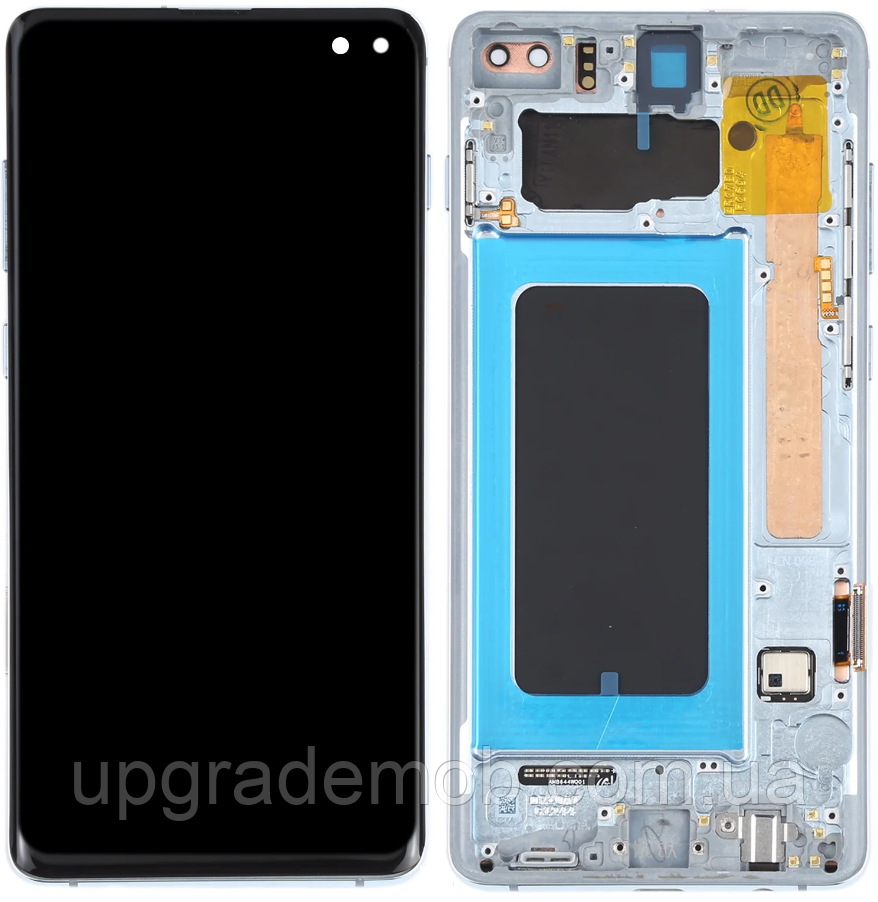 Дисплей модуль тачскрин Samsung G973 Galaxy S10 чорний TFT з рамкою блакитного кольору Prism Blue
