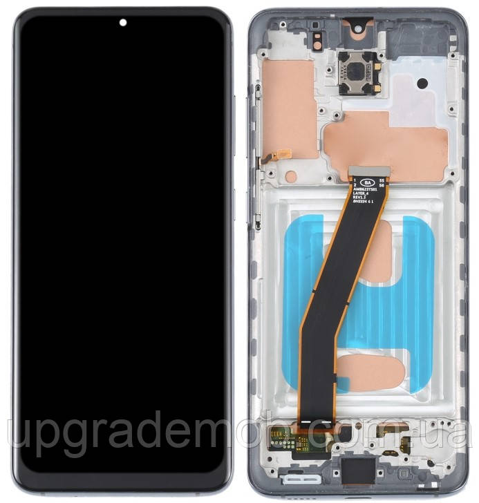 Дисплей модуль тачскрин Samsung G980 Galaxy S20/G981 чорний TFT з рамкою сірого кольору Cosmic Grey