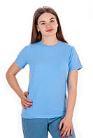Однотонная футболка для девочек-подростков / стрейч-кулир 134, бледно-голубой