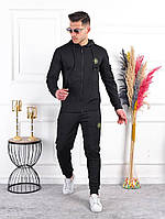 Мужской спортивный костюм Stone Island весенний осенний комплект кофта на молнии + штаны черный