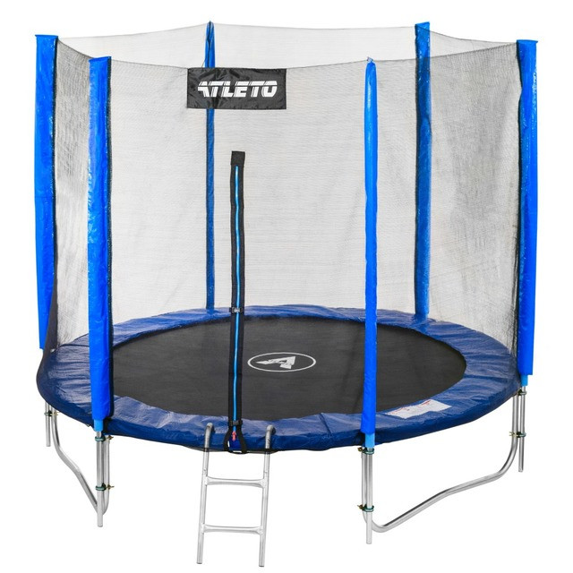 Батут Atleto 183 см з подвійними ногами з сіткою + драбинка синій