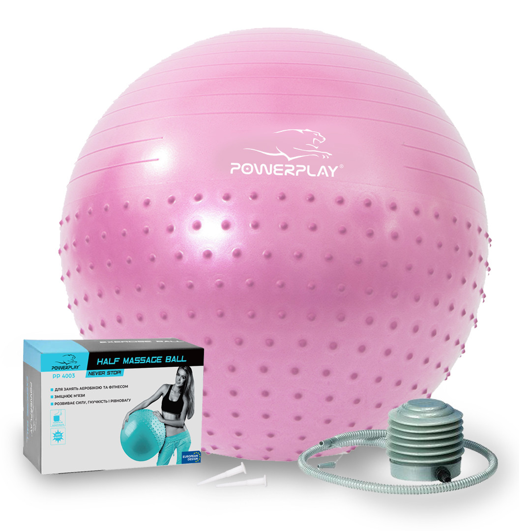 М'яч для фітнесу (фітбол) напівмасажний PowerPlay 4003 Ø65 cm Gymball  Ліловий + помпа, фото 1