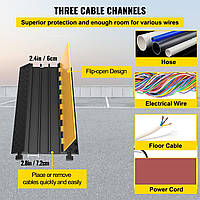 VEVOR парапетный канал кабельный канал черный канал кабельная защита 3 канала защитный трос пандус кабель