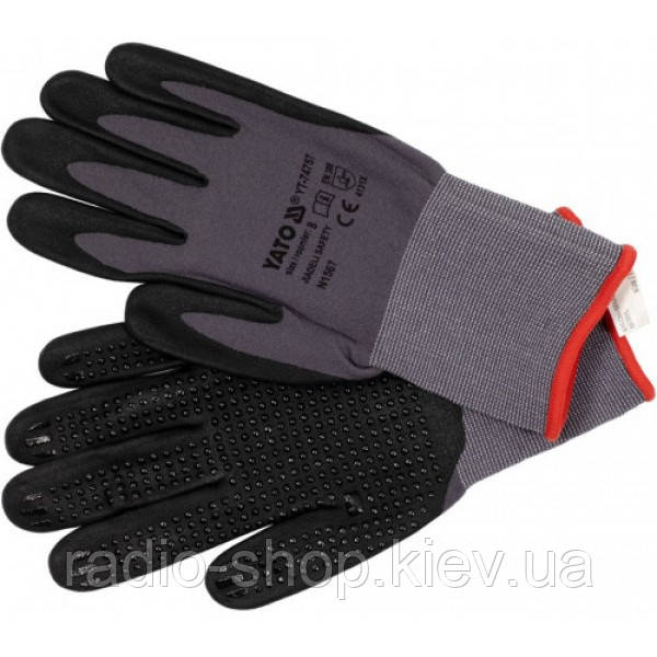 Рукавиці робочі нейлонові YATO чорно-сірі, розмір 8 (YT-74757), фото 1