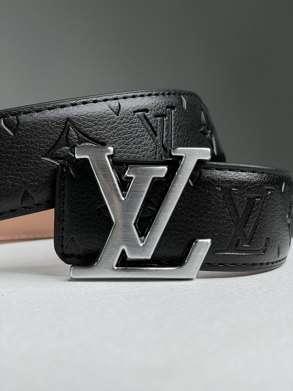 Louis Vuitton Leather Belt Embossing Black/Silver — Купить Недорого на
