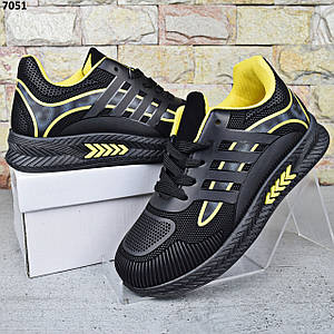 Кросівки підліткові для хлопчика Paliament Чорні з жовтим Еконубук