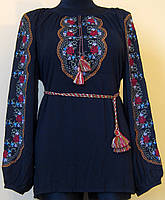 Вишиванка "Решельє" вишита блуза жіноча на чорному шифоні, машинна вишивка