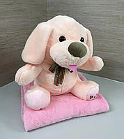 Игрушка Собака с бантиком розовая плед-подушка - трансформер 3 в 1 для детей и взрослых из флиса