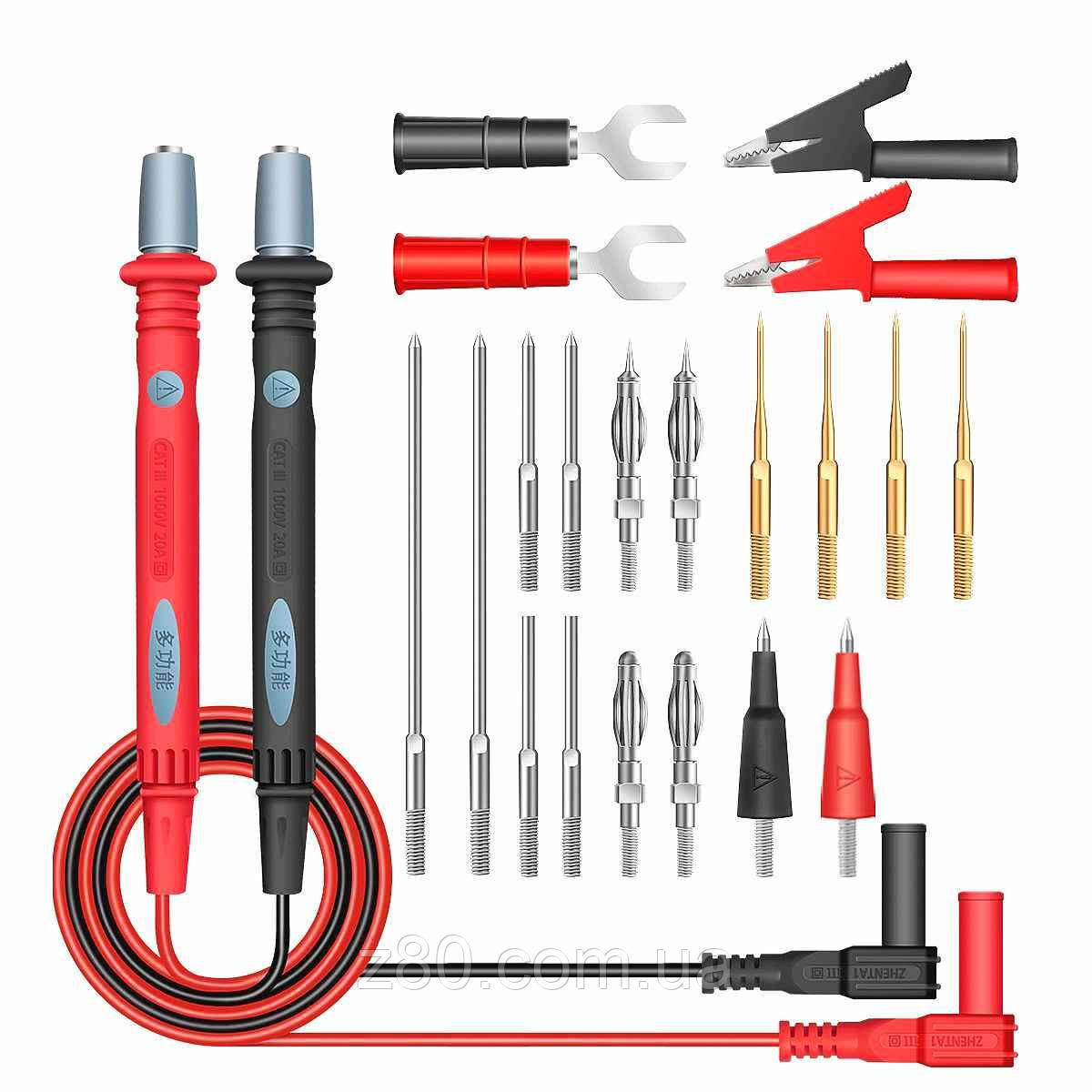 Набір щупів 22в1 1000V 20A для мультиметра тестера з проводами в силіконовій ізоляції.