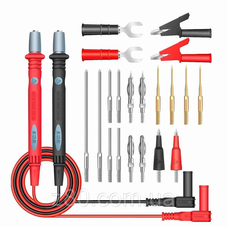 Набір щупів 22в1 1000V 20A для мультиметра тестера з проводами в силіконовій ізоляції., фото 1