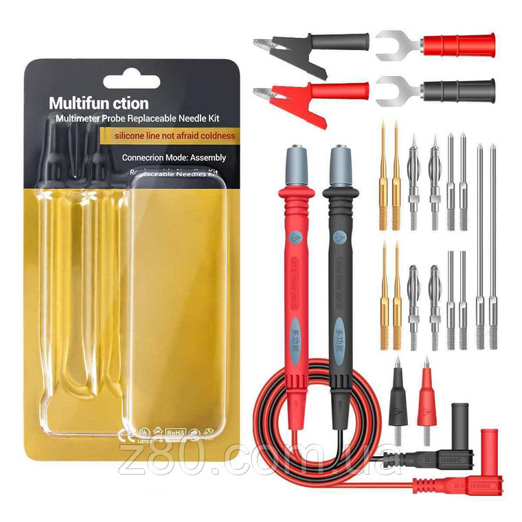 Набір щупів 22в1 1000V 20A для мультиметра тестера з проводами в силіконовій ізоляції., фото 2