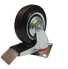 Колесо 100 мм поворотне з гальмом, на чорній гумі, фото 2