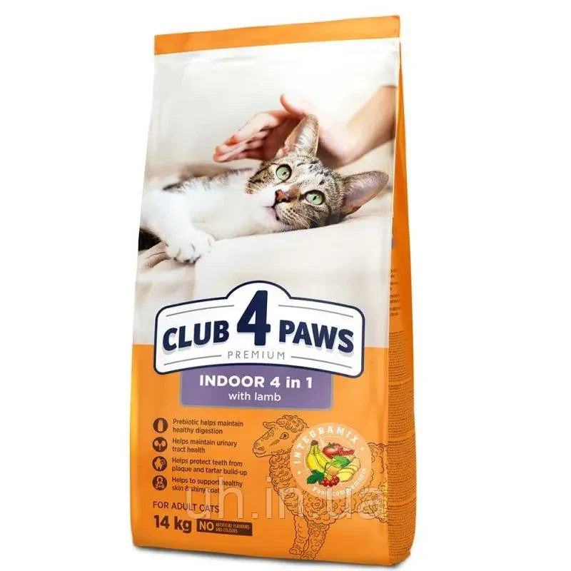 Club 4 Paws Premium Клуб 4 лапи Indoor 4 in 1 сухий корм для домашніх котів з ягням 14КГ