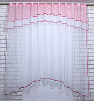 Занавіска (280х170см.) штора-тюль з ламбрекеном. №36 Колір рожевий з білим 50-363