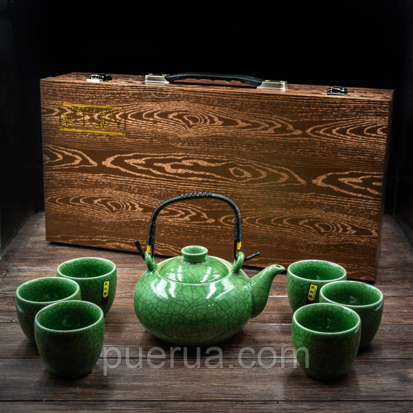 Набір для чайної церемонії на 6 персон "Колотий лід" зелений