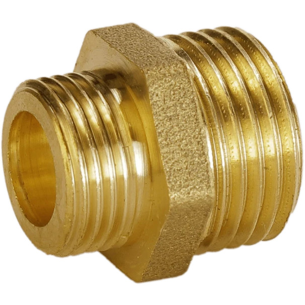Ніпель редукційний латунний 1/2″НР х 3/8″НР штампований А0542А, фото 1