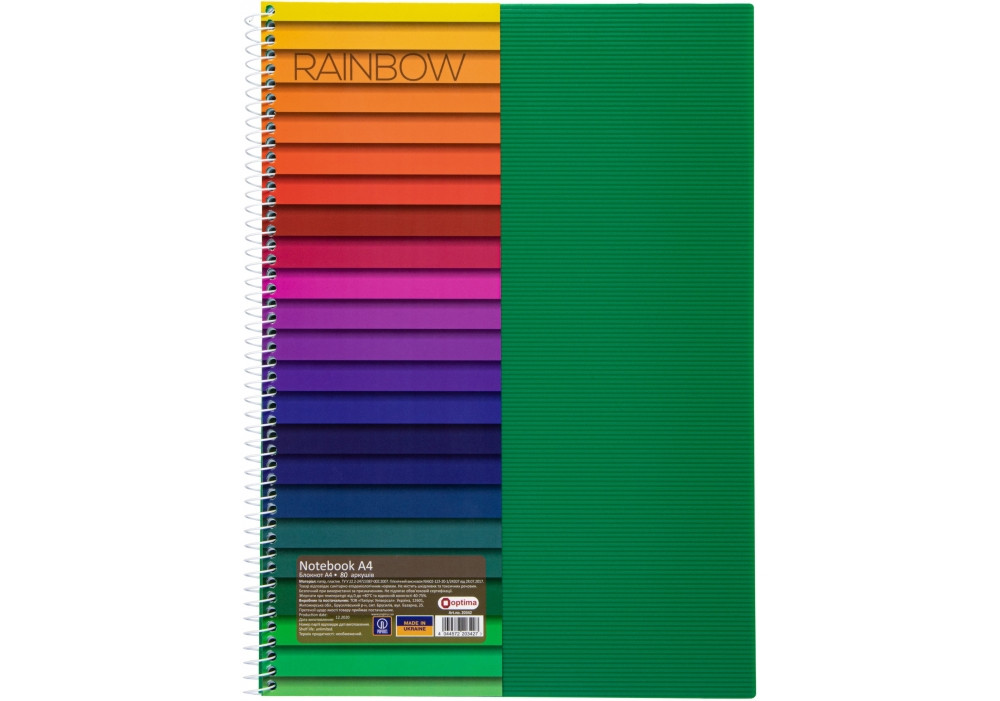 Блокнот OPTIMA А4 80 л, "Rainbow", боковая спир., ассорти пластиковая обложка, O20342 - фото 4 - id-p1836322778