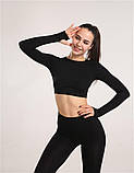 Спортивний костюм жіночий для фітнесу. Комплект безшовний рашгард, легінси, фітнес- костюм (чорний) M, фото 2