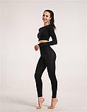 Спортивний костюм жіночий для фітнесу. Комплект безшовний рашгард, легінси, фітнес- костюм (чорний) M, фото 4