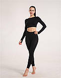 Спортивний костюм жіночий для фітнесу. Комплект безшовний рашгард, легінси, фітнес- костюм (чорний) M, фото 3
