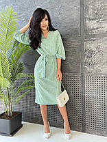 Стильне літнє плаття в горошок нижче коліна висока талія з поясом, фото 3