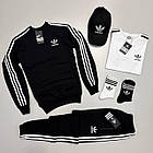 Чоловічий костюм Adidas 4в1 Світшот + Штани + Футболка + Кепка + Шкарпетки чорний без капюшона Адідас весняний, фото 3